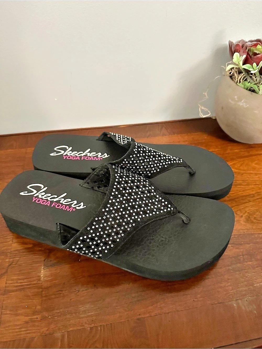 Skechers Yoga Foam Rhinestone Wedge Flip Flop Sandals for Scheels - Black
